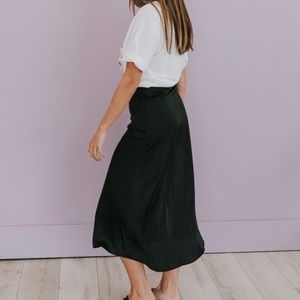 Black satin mid skirt